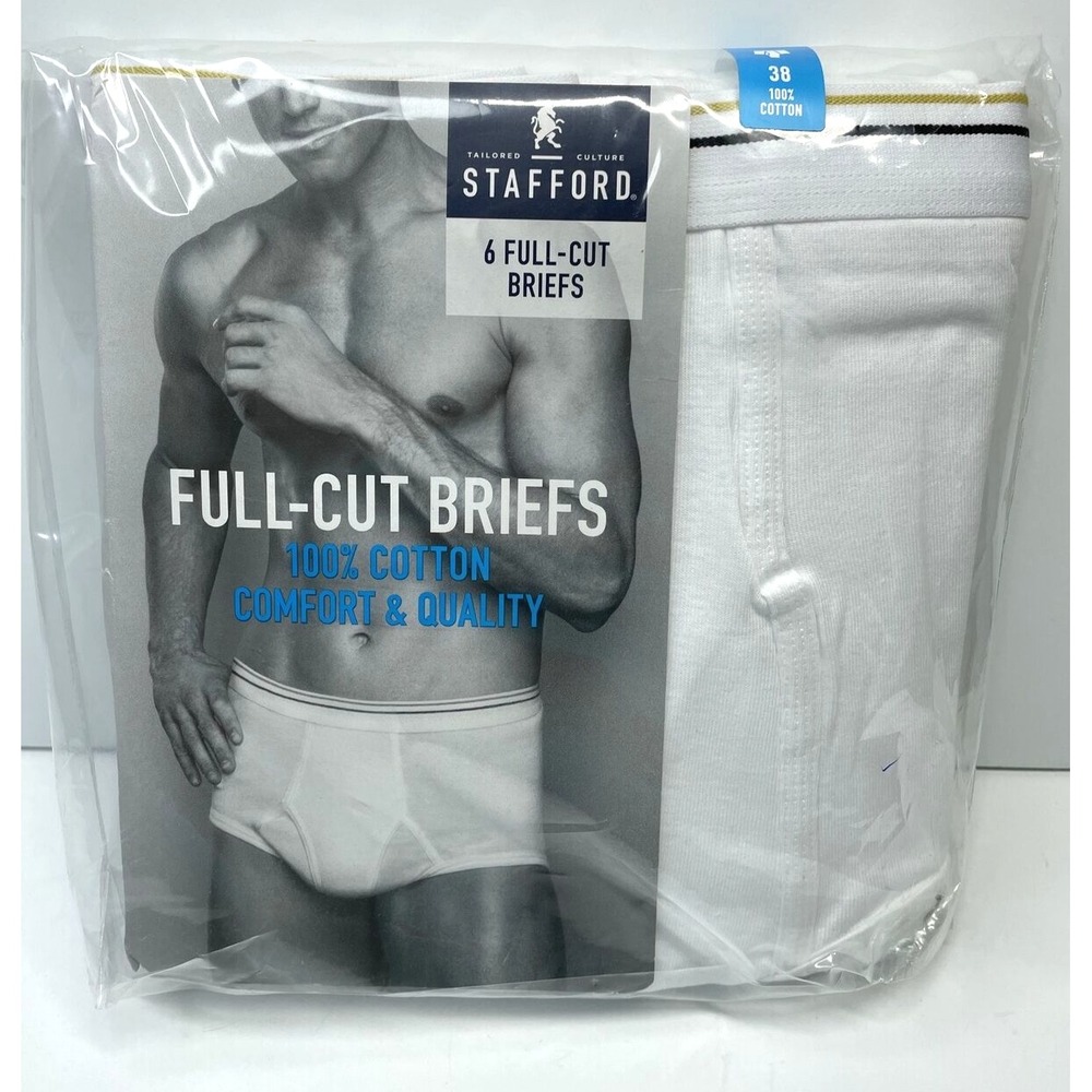 Vintage Stafford Full-Cut White Cotton Briefs 6 Pair Men's Underwear Size 38 JCP